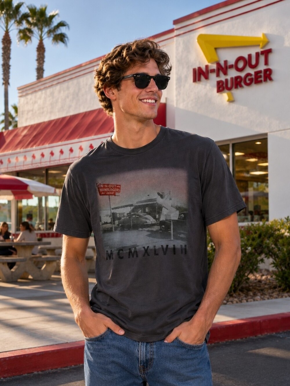 IN-N-OUT Burger Tee Shirt T-Shirt Vintage Preloves Size L Large MCMXLVIII 1948